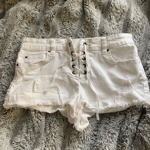Billabong White Lace-Up Jean Shorts
